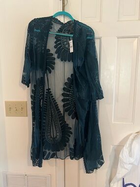 Lane Bryant Dark Teal Lace Overlay Cardigan NWT